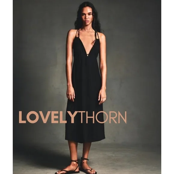 ZARA // black strappy plunge open back goddess midi dress - Picture 10 of 16